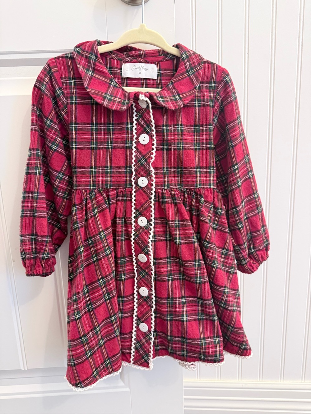 Sweet Honey Red Plaid Button-Front Holiday Dress